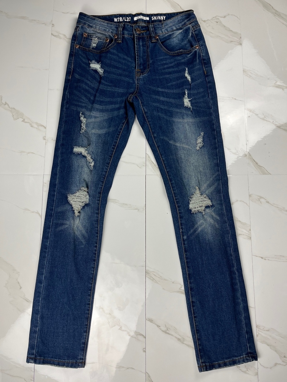 H&M Skinny Blue Jeans W28 L32 Distressed Denim